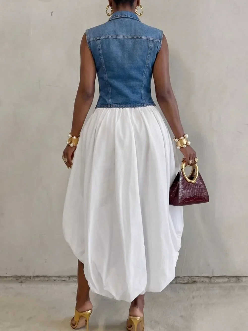 White Casual Women's Elegant High-Low Hem Skirt